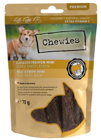 Chewies Fleischstreifen MINI Hundeleckerli aus 100 % Rindfleisch - 70 g - Snack für kleine Hunde - luftgetrocknete Rinder Kaustreifen - hypoallergen & getreidefrei - Dörrfleisch vom Rind
