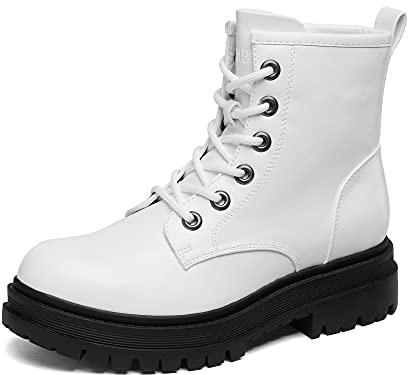 DREAM PAIRS Lace-up Combat Boots Ankle Chunky Heel Booties for Women,Size | Platform Side Zipper Lug Sole Boots, Low Chunky Heel Platform Fashion Booties Shoes, Short Booties