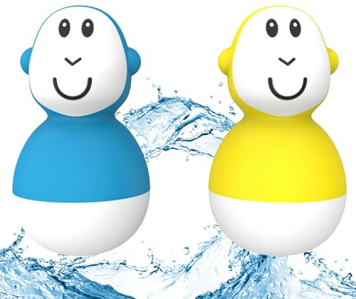 Matchstick Monkey, Bathtime Wobblers, Antimicrobial Baby Bath Toy, Easy To Grip, Sensory Learning - 2 Wobblers, 12 Months Old+, Blue and Yellow