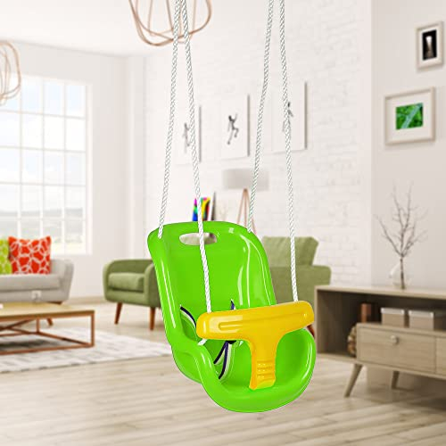 XUANYU Babyschaukel für Indoor/Outdoor, 2 in 1 Kinderschaukel, Gartenschaukel, Verstellbares Seil, Kunststoff Schaukelsitz mit Rückenlehne (G, Grün)