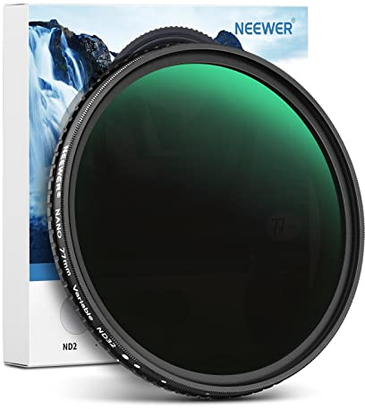 NEEWER 77mm HD Variable ND Filter ND2-ND32 (1-5 Stops) kein X Kreuz Variabel Graufilter HD optisches Glas 30 lagiges Nano beschichtetes wasserabweisend Kratzfest