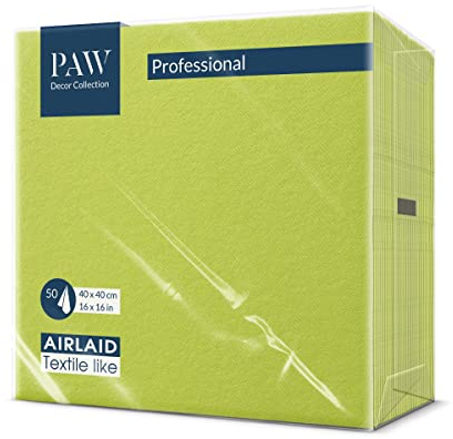 PAW - Airlaid Servietten (40 x 40 cm) I 50 Stück I Einfarbig I Stoffähnlich I Elegante Tischdekoration I HoReCa I Zu Anlässen wie Hochzeiten, Feiern, Weihnachten I Unicolor: Limonengrün