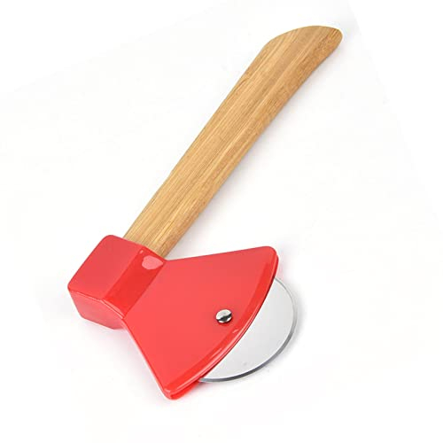 Utensile per Tagliare la Pizza con Manico in bambù, Coltello per Pizza in Acciaio 430, Coltello per Pizza con Ascia Tonda Dal Design Ergonomico per Casa e Ristoranti (rosso)