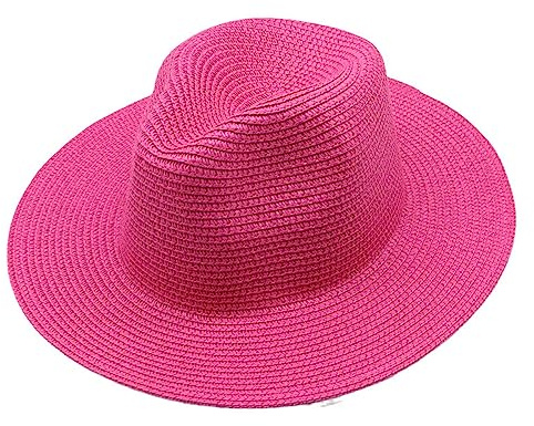 Hut Damen Fedora In Hüten mit breiter Krempe für den Strandausflug im Sommer, Sonnenschein, Trachtenhut Damen Casual Fashion Party (Hot Pink, One Size)
