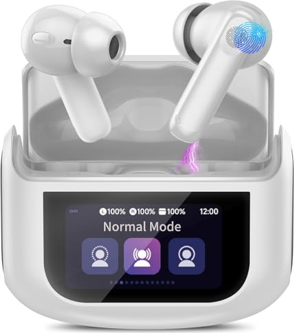Cuffie Bluetooth, Auricolari Bluetooth 5.4 Stereo Hi-Fi, ANC/ENC Cancellazione Rumore Cuffie Wireless In Ear, 48 Ore Cuffiette Touch Screen con Equalizzatore, IP7 Impermeabile Cuffie Senza Fili Grigio