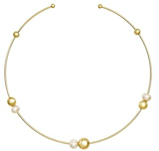 Breil, Collezione Bubble, Collana Donna Rigida in Acciaio Armonico Lucido con Perle di Acqua Dolce, Discreta Apertura, Lunghezza 12 cm, Idea Regalo Donna per Occasioni Speciali