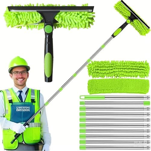 Kit de limpieza de escobilla de cristal de 4,5 m, equipado con paño de microfibra y 10 varillas de extensión
