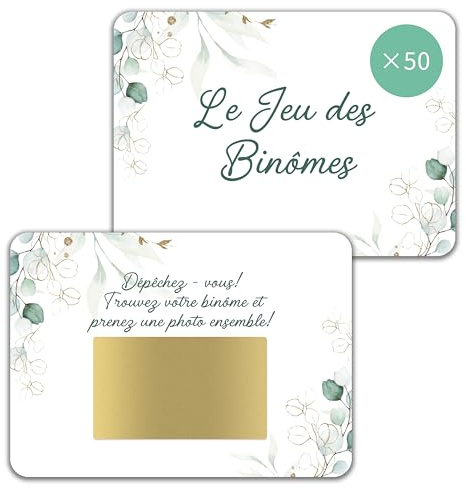 FloraVigo Lot de 50 cartes à gratter pour le divertissement de mariage, jeu d'association, tickets à gratter personnalisables, motif floral d'eucalyptus