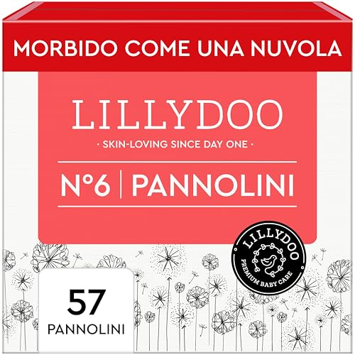 LILLYDOO hautfreundliche Baby Windeln - Größe 6 (13+ kg),Halbmonatsbox (57 Stück), Sicherer Auslaufschutz, Weich, Parfümfrei, Ohne Lotionen & Farbstoffe für empfindliche Haut, Dermatologisch getestet