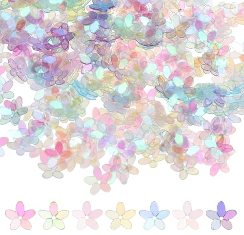 sourcing map 50 Gram Flower Loose Sequins, 10 mm Glitter Sequins Paillettes Bead for Clothing Accessories Embroidery Sewing DIY Art Crafts Supplies, Iridescent Multicolor