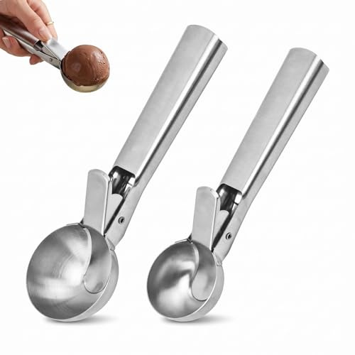 TLDBATICE Set di 2 porzionatori per gelato in acciaio inox con grilletto, grandi e piccoli, per gelato duro, per gelato, impasto e dessert