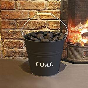 HomeZone Cubo de carbón resistente de 12 L para quemador de leña y chimenea, cubos de carbón con recubrimiento en polvo para chimeneas con mango de madera, cubo grande negro para chimeneas
