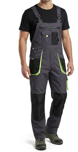 Stenso Emerton - Pantalones con Peto de Trabajo para Hombre - Resistentes - Gris/Negro/Verde - 50