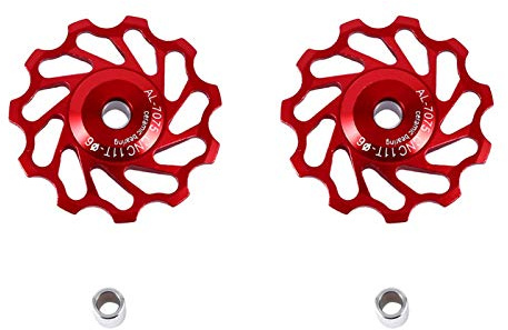 Alomejor Deragliatore Posteriore in Lega di Alluminio con Puleggia Ceramica 11T per Bici da Strada e Mountain Bike - Tendicatena e Puleggia Guida Rosso (2 Pezzi)