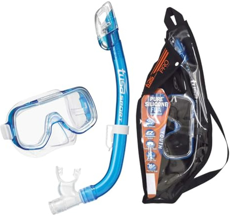 TUSA Sport Youth Mini-Kleio Mask and Dry Snorkel Combo Set, Clear Blue, UC-2022P-CB