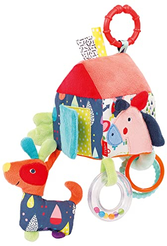 Fehn Motorikwürfel Haus COLOR Friends - Motorikspielzeug Baby Aktivitätswürfel zum Aufhängen für Kinderwagen, Kinderbett und Babyschale - Activity Würfel Spielzeug für Babys und Kinder ab 0+ Monaten
