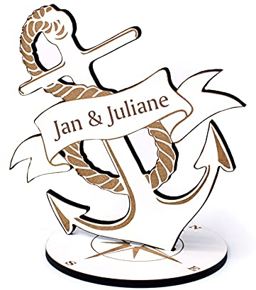 DEKO-LANDO Aufsteller Anker mit persönlicher Wunschgravur - 16 x 17 cm - 3 Schriften zum Aählen, weiß