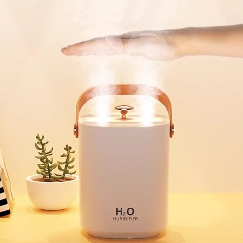 Humidifier for bedroom，1.2L Portable Cool Mist Humidifiers Auto Shut-Off USB Desk Humidifier,with Warm Night Light and Dual Nozzle Design for Bedroom Travel Office,(White)