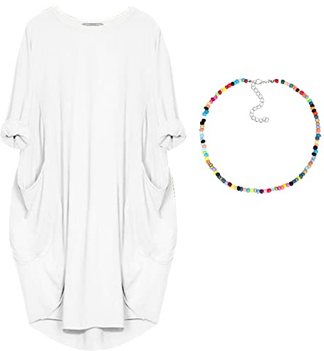 aromm Vestido Camiseto para Mujer Redondo Suelta Sencillo Casual Talla Extra Mediodía con Bolsillos