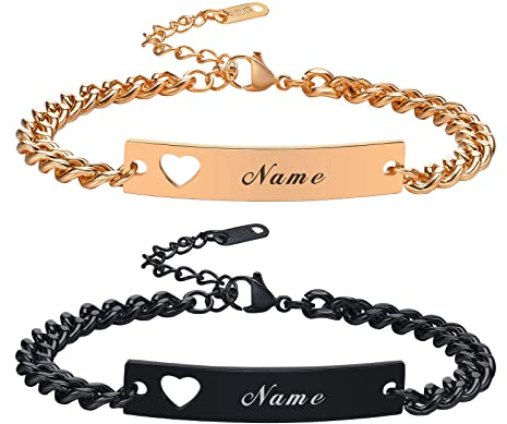 VNOX Bracelet Couple Gravure Personnalisée - Cœur 2 Pièces pour Couple en Acier Inoxydable - Cadeau pour Homme/Partenaire
