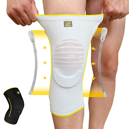 Bracoo Kniebandage Männer Damen, Bandage Knie, Kniebandage Arthrose, Knee Support, Kniebandage Meniskus, Kniestütze für Knieschmerzen, Patella kniebandage mit Seitenstabilisatoren, KE60, Grau, XL