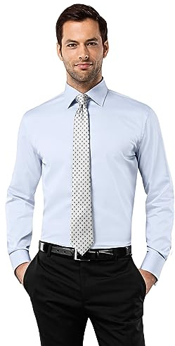 Vincenzo Boretti Camicia Uomo Eleganti, Taglio Aderente/Slim-Fit, Collo Classico, Manica Lunga con Polsini risvoltati, in Tinta Unita - Non Stiro/Non-Iron Azzurro 39-40