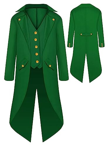 SEAUR Chaqueta de frac gótica para niño, estilo Steampunk, en verde, para cosplay, disfraz medieval, para Halloween, Carnaval o Fasching, 155