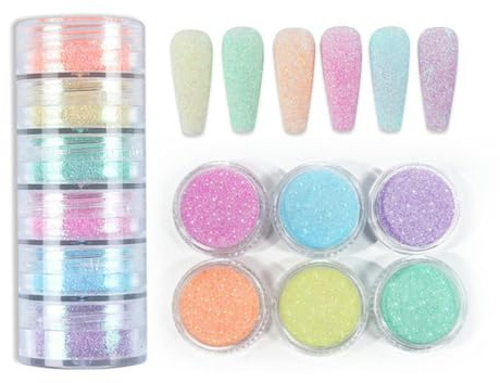 Ensemble de 6 couleurs, effet pull bonbon, paillettes scintillantes, poussière de sucre, pigment chromé pour manucure, vernis, décorations pour Nail Art