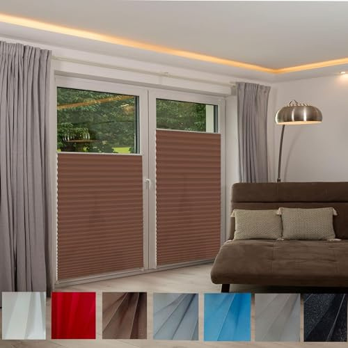 Estor Opaco sin perforación 65 x 100 cm Klemmfix sin taladrar, Tejido, protección Solar estores palisados Estores Noche y Dia Elegantes para Ventanas y Puertas, Marrón