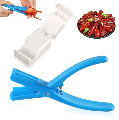 2pcs Éplucheur d'Écrevisses, Grand et Petit Dispositif Portable pour Décortiquer les Écrevisses Outil d'Épluchage de Crevettes pour Éplucher les Queues de Crevettes Cuites (Bleu, Blanc)