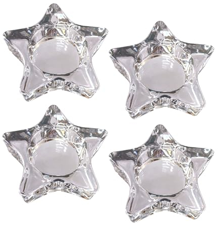 Set of 4 Clear Glass Tealight Holders, Various Shapes, Suitable for 4cm Diametre Tealights Candles (Star)