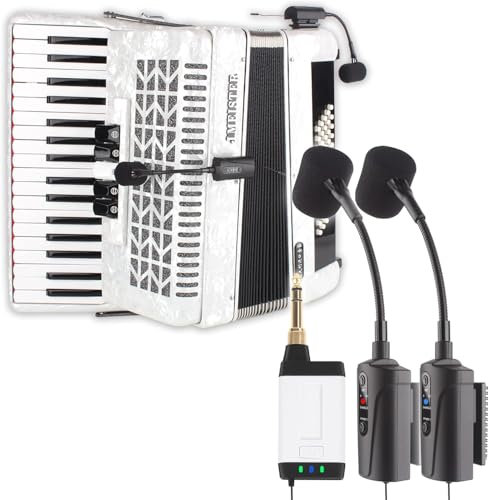 ACEMIC Dual UHF Accordion Wireless Microphone, Gooseneck Instrument Pick Up Mic with 2 Transmitters and 1 Receiver for Accordion, PA Systems, Audio Mixers, Speakers, Q2/AT-5