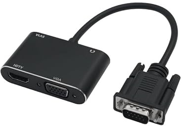 DUOBAGMA VGA till HDMI-adapter 2-i-1 VGA-splitter med 3,5 mm ljudomvandlare, stöd dubbel display för projektor HDMI