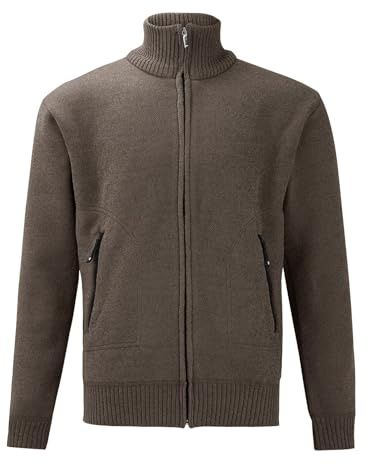 Giacche invernali da uomo con zip intera cardigan lavorato a maglia maglione spesso colletto a maniche lunghe casual foderato in pile cappotto invernale con tasche, Caff, XL