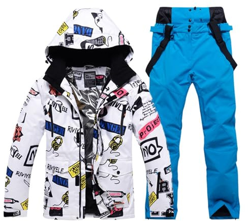 Generisch Tuta da sci da uomo, antivento, isolata, calda giacca da snowboard con pantaloni, Blu, XXL