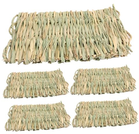 POPETPOP Juego de 5 Tapetes Tejidos de Paja Natural para Mascotas Pequeñas Colchón Refrigerante y Masticable para Conejos Hámsteres Cobayas y Chinchillas Tamaño Pequeño Uso Cuatro