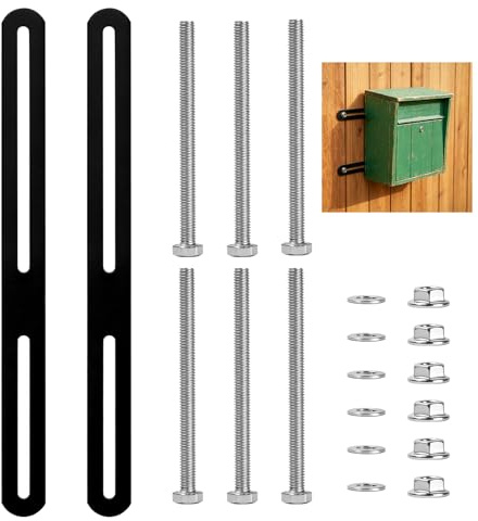 2 Pz Kit di Montaggio per Cassetta Postale su Recinzione, Connettori Piatti in Acciaio Inox con Fori Asolati per Montaggio su Recinzione, Cassetta Postale su Cancelli (280x24 mm, con viti)
