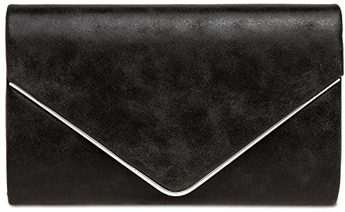 Caspar TA349 Damen elegante Clutch Tasche Abendtasche mit langer Kette, Farbe:schwarz, Größe:One Size