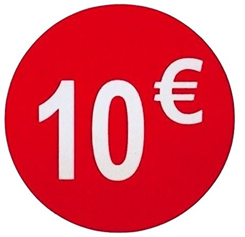 DiiliHiiri Cartellini dei Prezzi in Euro - Etichette Rotonde 10€ in Rotoli da 1000 Adesivi per Offerte e Promozioni Commerciali | Adesivo Diametro 35 mm