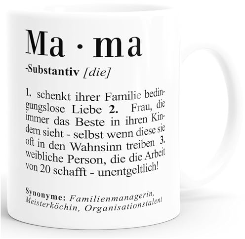 MoonWorks Kaffee-Tasse Mama Definition Dictionary Wörterbuch Duden Geschenk für Mama Mutter Weiss unisize