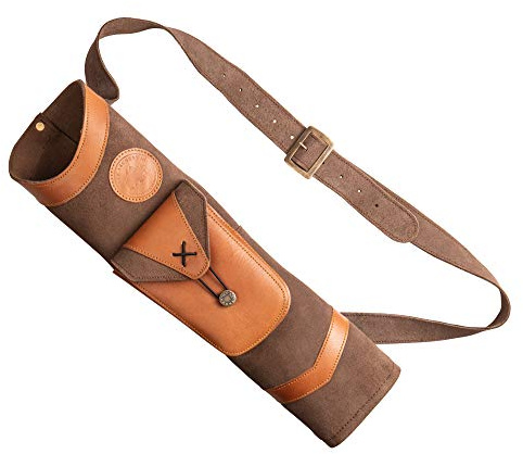 Bear Archery Superlite Traditional Shoulder Back Leather Arrow Quiver with Large Pouch, Brown, One Size (AT100BQ)