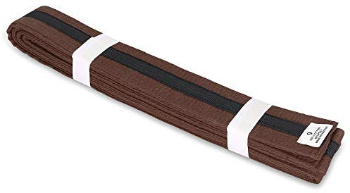 Martial Arts 1.75 Wide Karate/Taekwondo Double Wrap Belts with Black Stripe (Brown with Black Stripe, 1)