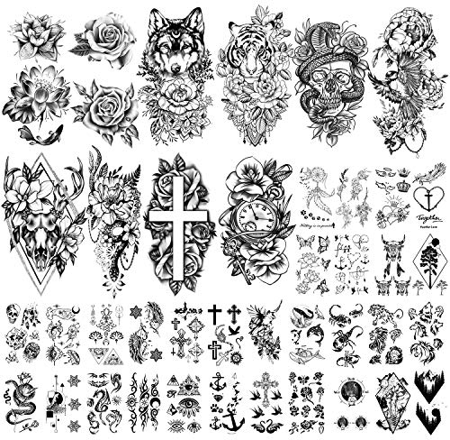 40 Hojas Gran Colección de Flores Sexy Tatuajes Temporales Impermeables que Duran un Tatuaje Falso para Mujeres y Niñas