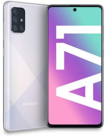 Samsung Galaxy A71 Smartphone, pantalla 6,7 Super AMOLED, 4 cámaras traseras, 128 GB ampliables, RAM 6 GB, batería 4500 mAh, 4G, Dual SIM, Android 10, Prism Crush Silver (reacondicionado)