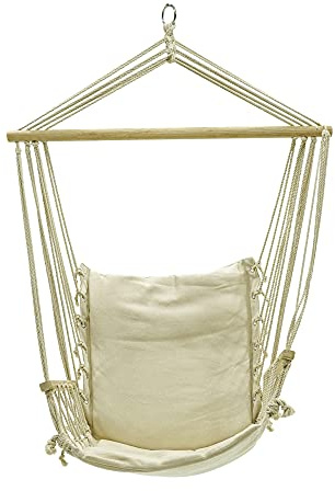 Amaca in Cotone poltrona sospesa con Supporto di Legno Comfort & Durabilità Superiore Perfetta per Interno/Esterno Casa Camera da Letto Giardino