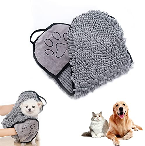 Haustier Handtuch, Super Saugfähig Haustier Handtuch, Hundetuch Mikrofaser Hundehandtuch, Haustier Badetuch, für Katzen und Hunde, Langlebig, Schnell Trocknend, Maschine Waschbar, Verdicken, Grau