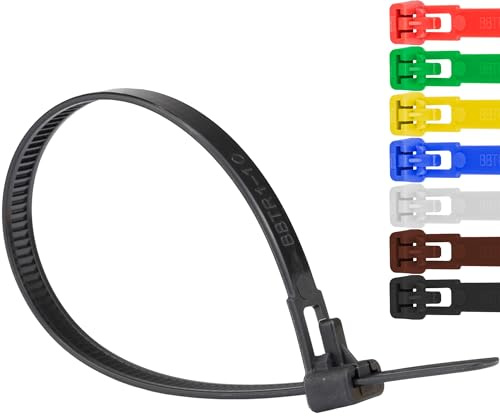 Safetytex Kabelbinder 7,6mm UV-beständig Polyamid 6.6 wiederlösbar wiederverwendbar wiederverschließbar 100 Stück (Schwarz,150mm)