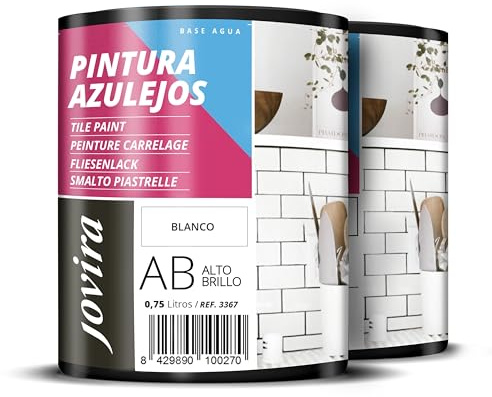 JOVIRA PINTURAS Vernice Per Piastrelle 1,5 Litri | a Base d'acqua. Date un nuovo look alla vostra cucina e al vostro bagno. (2x750, Bianco Lucido). C-6-2