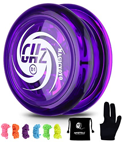 MAGICYOYO Responsive Yoyo D1, Professional 2A Looping Yoyo for Kids Beginner, Durable Crystal Plastic Yo Yo with 6 Yo-yo Replacement Strings + YoYo Glove + Yo Yo Storage Bag (Crystal Purple)