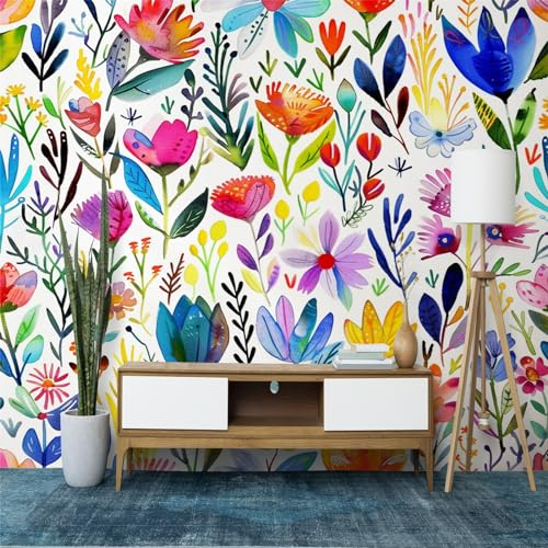 Fototapete Abstrakte Kunst Botanische Blumen Tapete Fototapeten, Bunt Tapeten Vliestapete Wandtapete Moderne Wand Dekorieren für Schlafzimmer Wohnzimmer 350 x 256 cm (WxH)